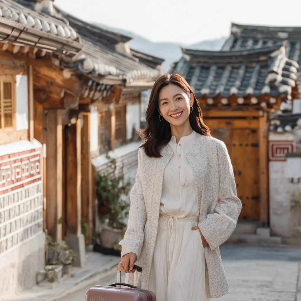An international visitor in a Seoul hanok village