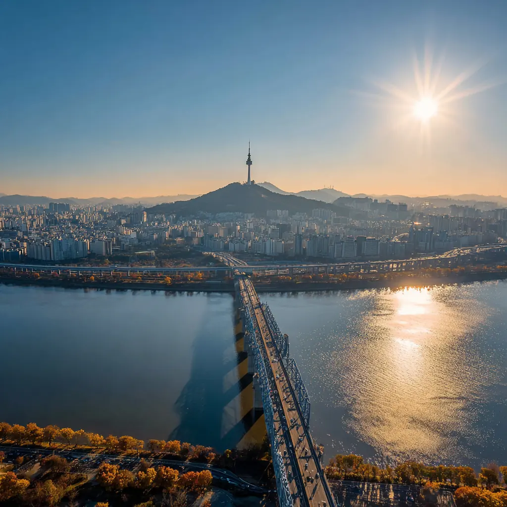 Seoul and the Han River in morning light